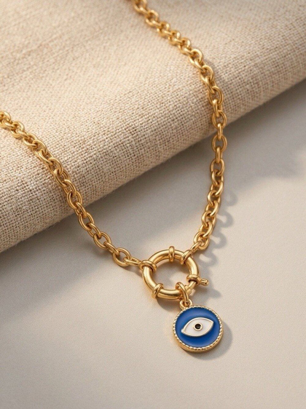18K Gold Plated Stainless Steel Chunky Chain Necklace Charm Holder Clasp - Picture 5 of 7